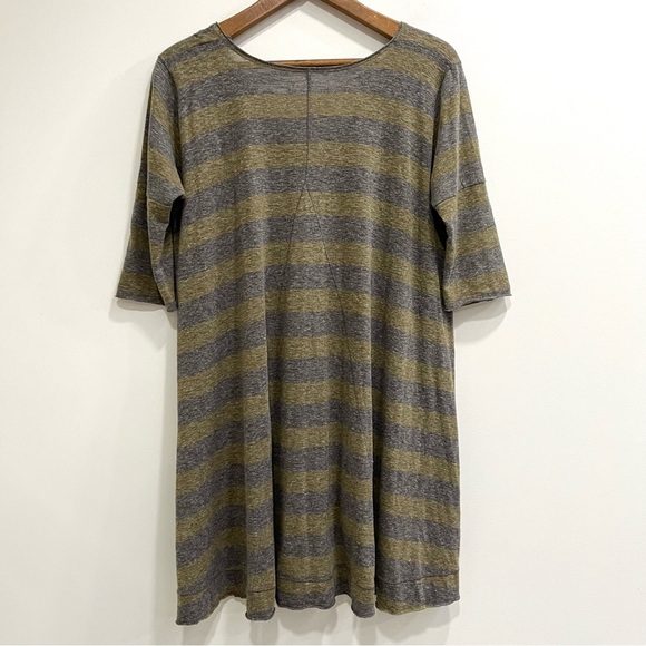 We the Free striped oversized tunic shirt army green gray raw hem size small - Picture 2 of 9